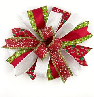 Whimsical Christmas Bow For Wreaths Or Lanterns Mailboxes, Fun Wreath Embellishment Accessory Accent, Tree & Outdoor