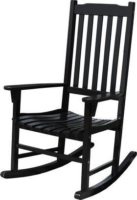 Solid Acacia Hardwood Outdoor Patio Slatted Back Rocking Chair, Black - 25.7