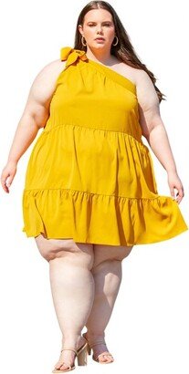 Rebdolls Women's Mira Tie Shoulder Mini Skater Dress - Mustard - 1X