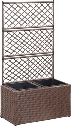 Trellis Raised Bed with 2 Pots 22.8x11.8x42.1 Poly Rattan Brown