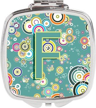 CJ2015-FSCM Letter F Circle Circle Teal Initial Alphabet Compact Mirror