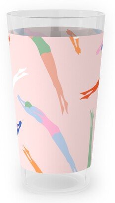 Outdoor Pint Glasses: Art Deco Divers - Pink Outdoor Pint Glass, Pink