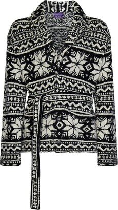 V-Neck Intarsia Knit Cardigan-AA