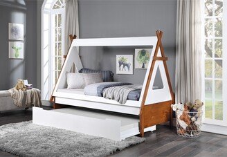 Calnod Twin Size Wood Trundle Bed, House Bed with Two Windows Supported By Wooden Planks