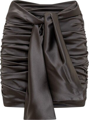 Side Bow Detailed Mini Draped Satin Skirt