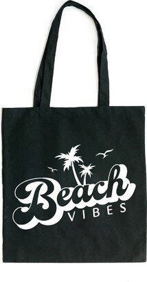 City Creek Prints Beach Vibes Palm Trees Canvas Tote Bag - 15x16 - Black