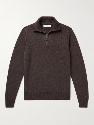 Leather-Trimmed Cashmere Half-Zip Sweater-AA