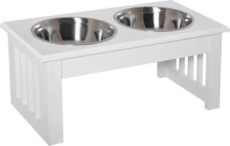 Modern Elevated Pet Food Bowl Feeder Dishes, Set of 2 White