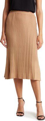 Side Button Ribbed Knit Midi Skirt