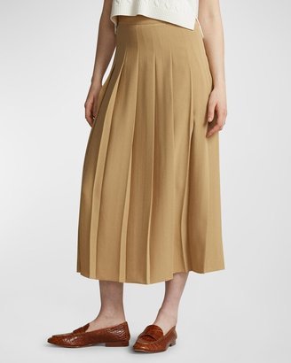 Satin Pleated A-Line Midi Skirt-AB