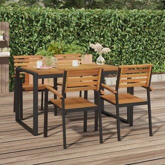 Stackable Patio Chairs 2/4/6/8 pcs Solid Wood Acacia and Metal - 22 x 21.5 x 34.3