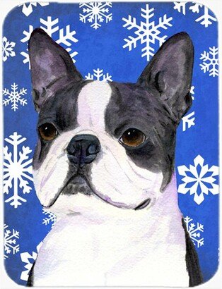 SS4654LCB Boston Terrier Winter Snowflakes Holiday Glass Cutting Board