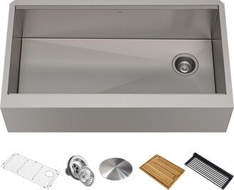 Kore 36 in. Workstation Farmhouse Flat Apron Front 16 Gauge Single Bowl Stainless Steel Kitchen Sink with Accessories