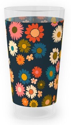 Outdoor Pint Glasses: Painted Daisies - Multi Outdoor Pint Glass, Multicolor