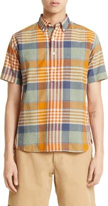 Plaid Short Sleeve Button-Down Popover Shirt