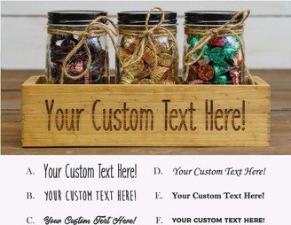 Personalized Engraved Three Jar Box/Custom Text Wooden + Jars For Candy, Treats, Coffee, Cocoa Handmade Centerpiece, Kitchen Storage