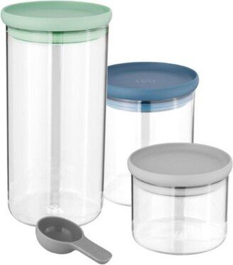 Leo 3Pc Glass Food Container Set, Green, Blue, Gray