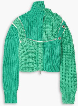 Cropped embellished ribbed wool cardigan