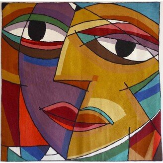 Cashmere Crafts Handmade Abstract Multicolor Face Tapestry