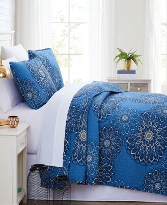 Midnight Floral Printed 3-Piece Quilt and Coordinating Sham Set, King