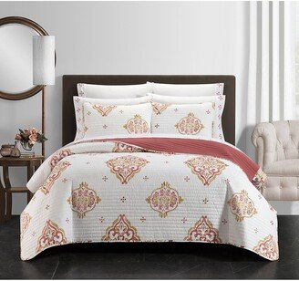Peugeot Scroll Medallion Pattern 9-Piece Quilt Set - King - Coral/Gold/White
