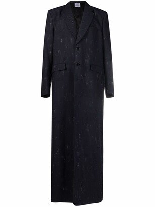 Long Pinstripe-Print Single-Breasted Coat