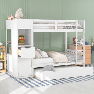 Sunmory Twin Size Bunk Bed with Trundle and Attached Multifunctional Locker