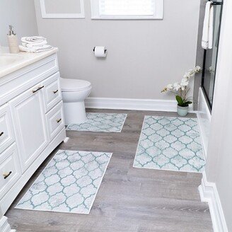 3 Piece Bathroom Rugs Set - Non-Slip Ultra Thin Bath Rugs for Bathroom Floor[Geometric-Gray&Teal]