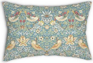 strawberry Thief Pillow, Light Aqua Hues, William Morris, Arts & Crafts Movement, Spun Polyester, Lumbar Pillow