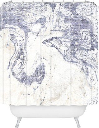 French Linen Marble Shower Curtain Blue