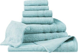 Luxury Cotton 8 Piece Bath, Hand, and Face Towel Set with Bath Mat and Bath Mitt, Aqua - Blue Nile Mills