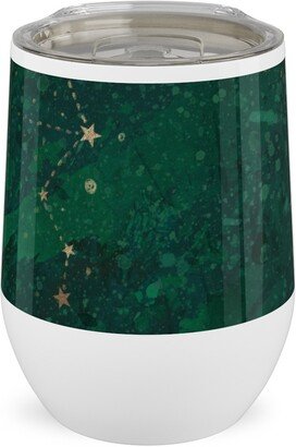 Travel Mugs: Moon And Stars - Green Stainless Steel Travel Tumbler, 12Oz, Green