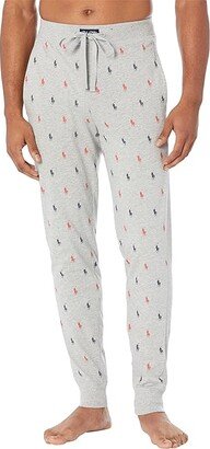 Cotton Rib Waistband Pajama Joggers w/ Ribbed Side Panel (Andover Heather/Rl2000 Red/Cruise Navy All Over Pony Print) Men's Pajama