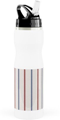 Photo Water Bottles: Baseball Ball Stitch Ticking Stripe On Soft Gray Stainless Steel Water Bottle With Straw, 25Oz, With Straw, Beige