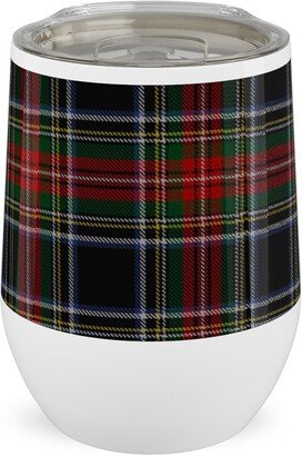 Travel Mugs: Black Stewart Tartan - Red Stainless Steel Travel Tumbler, 12Oz, Black