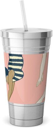 Travel Mugs: Lady Divers - Pink Stainless Tumbler With Straw, 18Oz, Pink