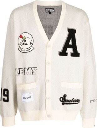 logo-patches V-neck cardigan