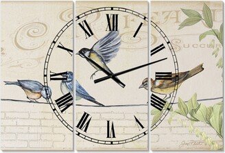 Designart Birds Gathered On Wire Paris I Oversized Cottage 3 Panels Wall Clock - 38