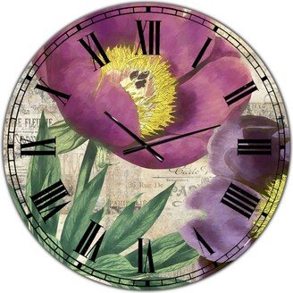 Designart Purple Peonies Oversized Cottage Wall Clock - 36 x 36