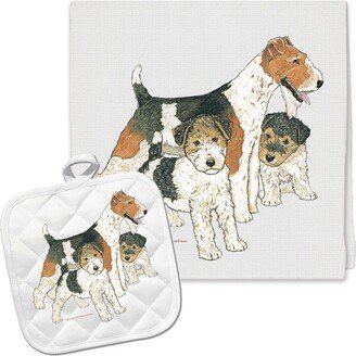 Fox Terrier Wire Haired Kitchen Dish Towel & Pot Holder Gift Set