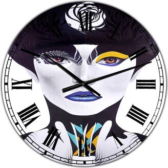 Designart Urban Woman with Blue Lips Large Modern Wall Clock - 36