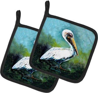 Blue Stand White Pelican Pair of Pot Holders