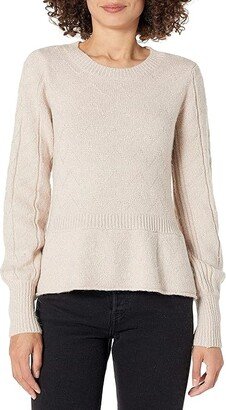 Women's Crew Neck Peplum Cable Sweater (Ice Pink) Women's Sweater