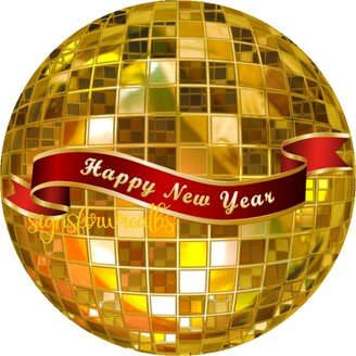 Happy New Year Sign, Metal Wreath Mirrored Ball Sign