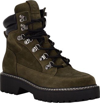 Women's Shania Lace Up Lug Sole Hiker Boots - Olive, Black - Suede