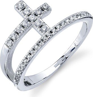 Crystal Cross Bypass Ring in Silver Plate or Gold-Tone