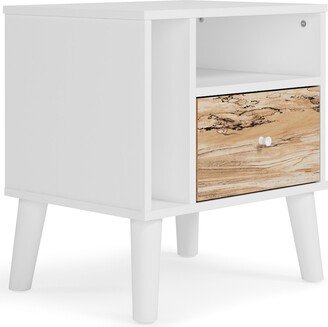 Ella 24 Inch Modern Nightstand, 2 Compartments, Round Knobs, White, Brown