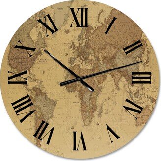 Designart 'Ancient Map of The World III' Vintage wall clock