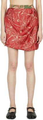 Floral Printed Asymmetric Draped Mini Skirt