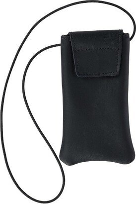 Boston Leather Solid Leather Eyeglass Case with Neck String, Black